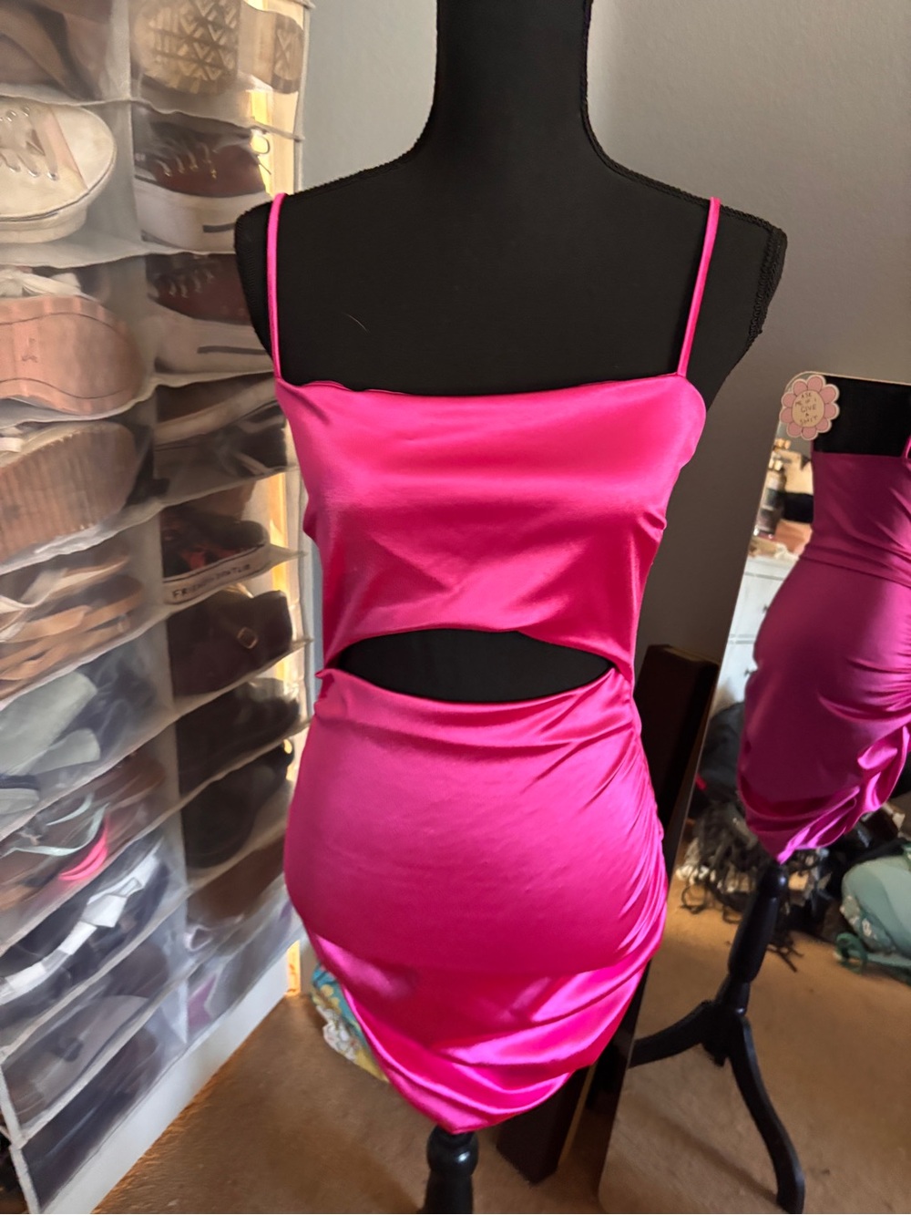Windsor Hot Pink Satin Cutout Mini Dress